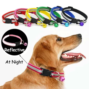 

Pet Cat Dog Collar Nylon Strap Bell Reflective Collar Adjustable Collar Dog Puppy Necklace Pet Cat Safe Leash Accessories