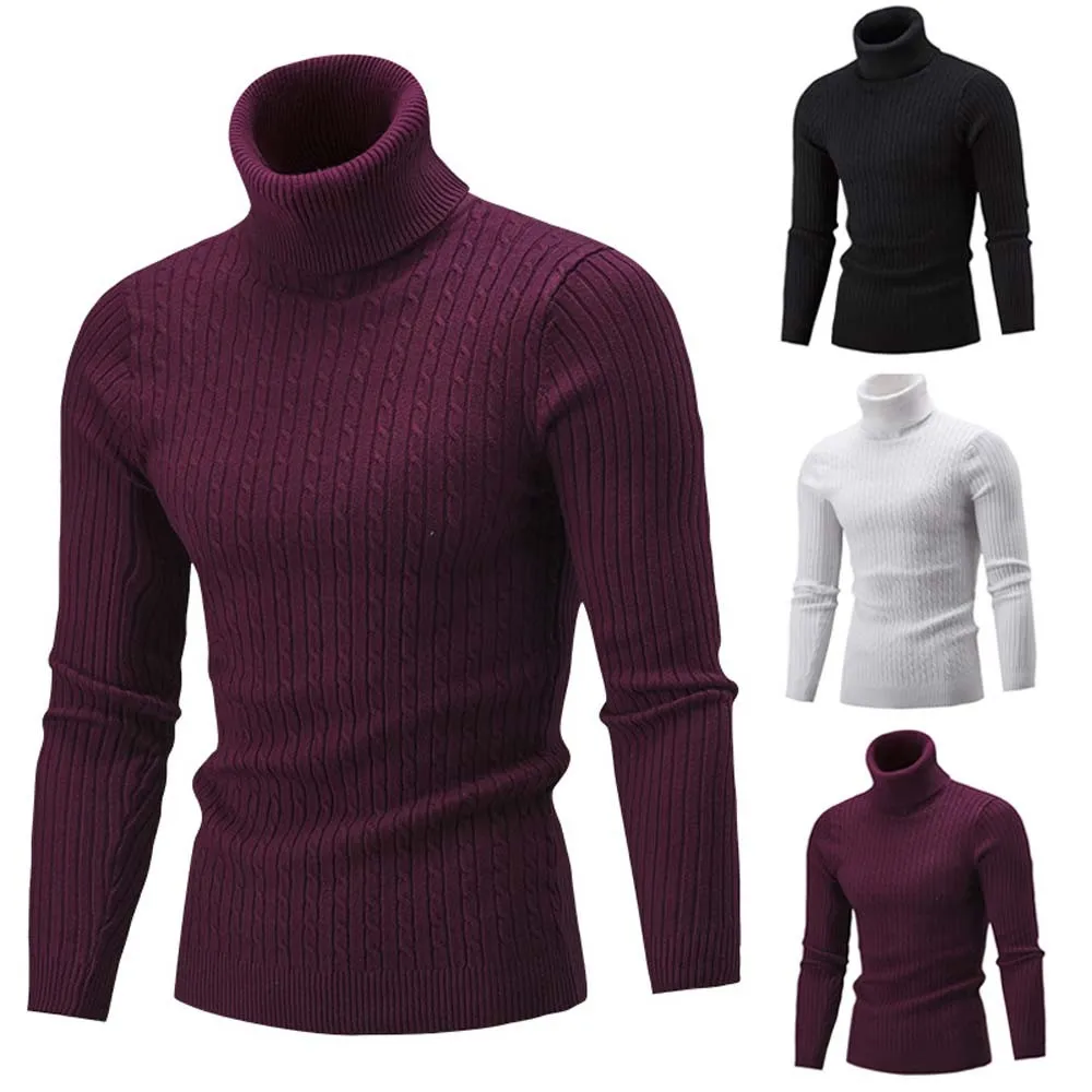 

Sweater men 2019 Winter Men Slim Warm Knit High Neck Breathable Pullover Jumper Sweater Turtleneck Top sueter masculino #19724