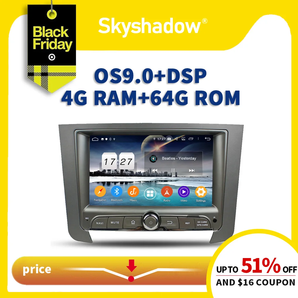 Автомобильный dvd плеер ips DSP Android 9 0 4 Гб + 64 ГБ 8 ядерный Wifi Bluetooth 2 RDS радио gps карта для
