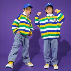 Детская одежда для бальных танцев в стиле хип-хоп; Одежда для девочек и мальчиков; толстовка; топы; джинсовые брюки; костюм для джазовых