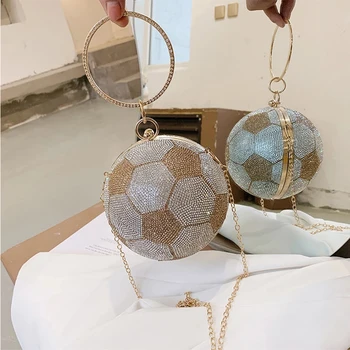 

Cute Diamonds Clutch Women Bags Chic Basketball Football Shape Women Shoulder Crossbody Bags Lady Round Purses Lady Handbags