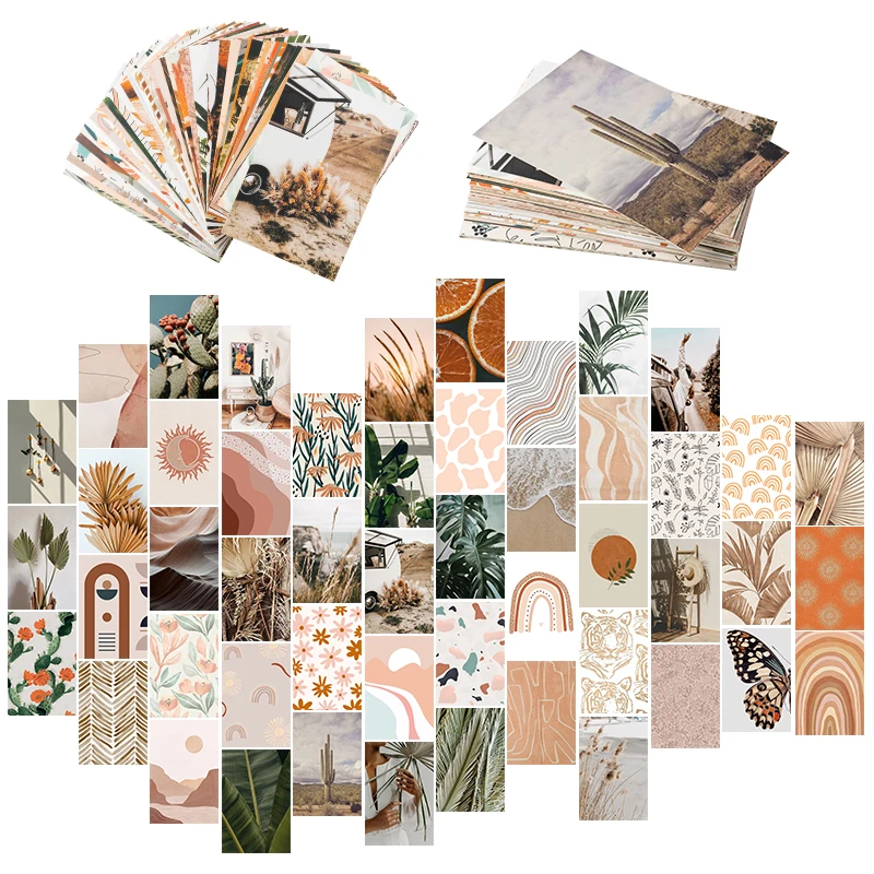 Imagens para Kits de Colagem de Parede Decorações de Sala para Meninas Boho Estéticas Peach Teal Colagens Adolescentes 50 Pçs 1 Brinquedos e hobbies