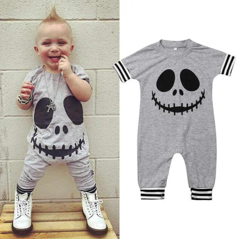 0 24M Baby Rompers Long Sleeve Baby Boys Romper Gray Smile Print Newborn Long Pant Jumpsuit Baby