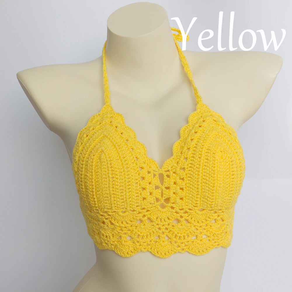 10 Colors Have Lining Womens Bikini Top Sexy Crochet Knit Separate Female Swimsuit Push Up Bra Beachwear Plus Size Bathing Suits