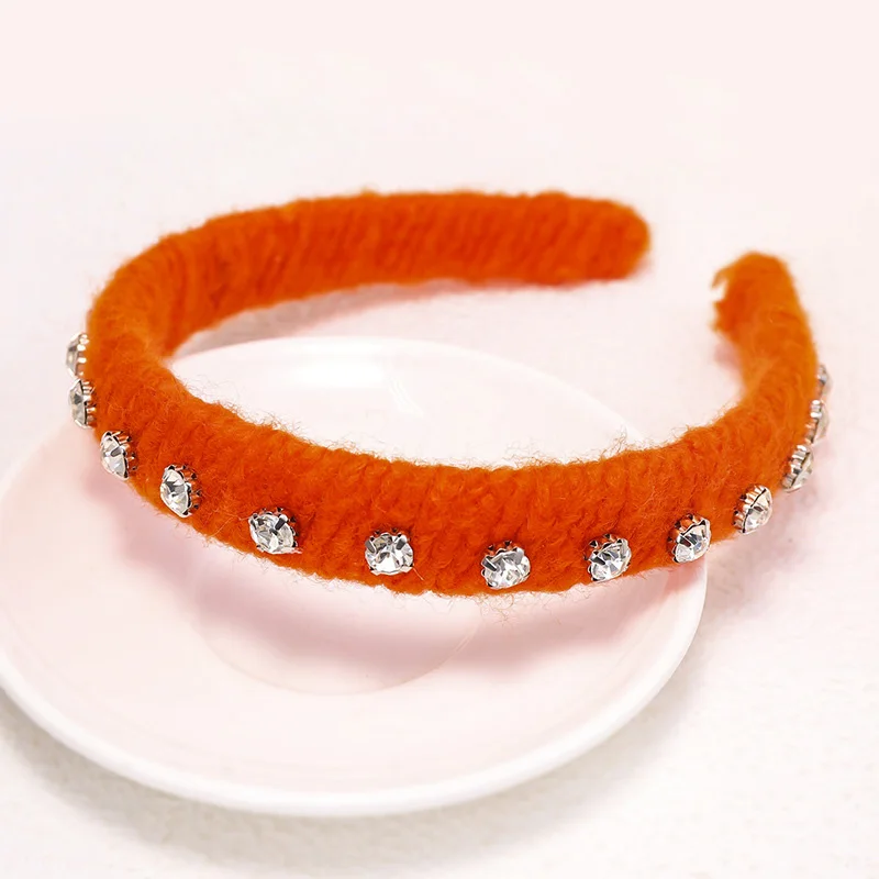bright orange 6 шт. бутик головной убор со стразами женские аксессуары для волос шерсть обернутые повязки для волос для женщин - Цвет: bright orange
