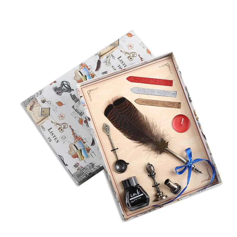 PS220 натуральная деликатная ручка с птичьим пером набор Dip Pen Sign Kit (подарочная