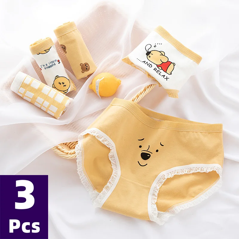 

3Pcs/Lot Panties Women's Briefs Comfortable Cotton Underwear Sexy Intimates Lingerie Cute Cartoon Bear Underpant Cute Panty M-XL