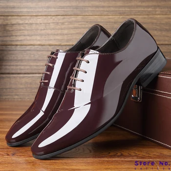 

Fashion Men's Formal Business Shoes High Quality Pointed Dress Shoes Big Size Oxfords Leather Men Shoes Glossy Wedding Shoes
