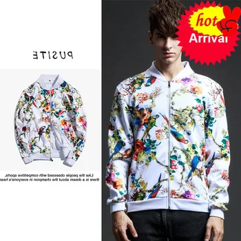 

Man Jacket Grand Flower Print Spring and Autumn New Mens Jacket Zipper Streetwear Hip Bomber Jacket