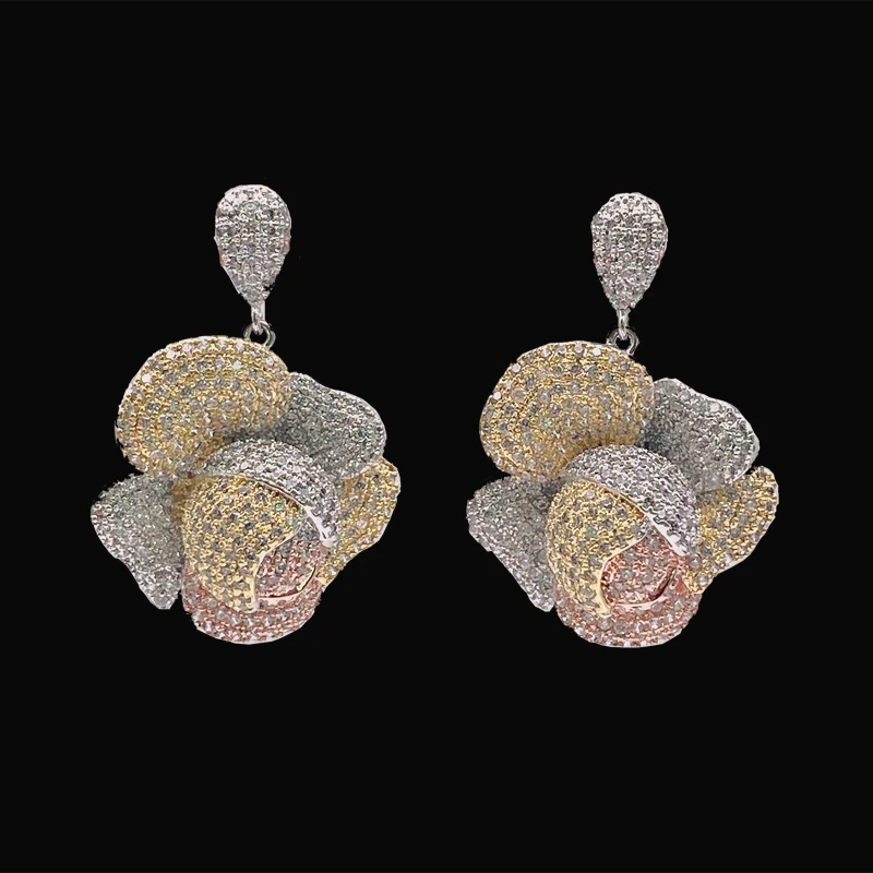 

Lanyika Fashion Jewelry Distinctive Elegant Blooming Hollyhock Earrings Micro Mosaic Engagement Party Earrings Best Gifts