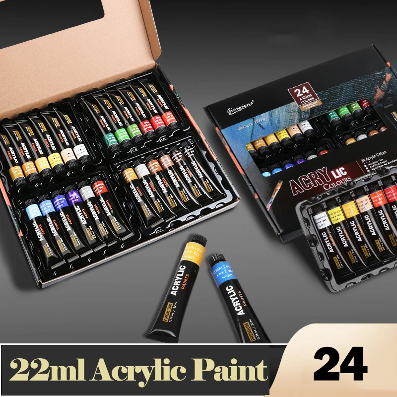 Waterproof 24 Colors Professional Acrylic Paints 22ml Tubes Drawing Painting Pigment Hand-painted Wall Paint For Artist DIY cotton professional watercolor paper 20sheets sketch book student watercolor 18x26cm all for artist painted hand y9j3