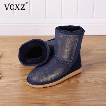 

VCXZ New Fashion Cowhide Leather Winter keep warm Boots high quality Wool Lined comfortable All-match Women Boutique Snow Boots