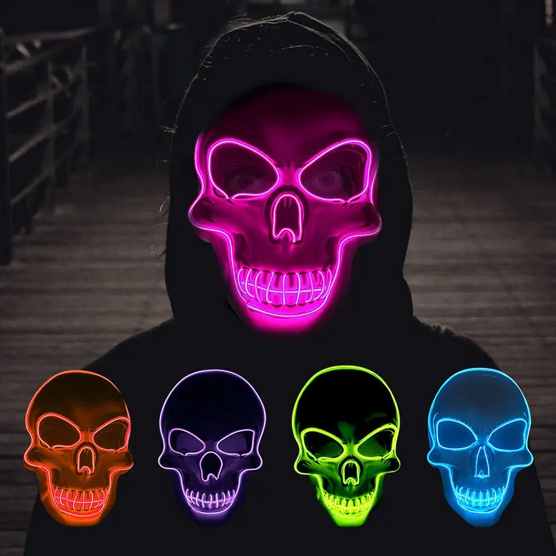 

Light Up Mask Skeleton Masks LED Glow Scary EL-Wire Mask Halloween Costume Fawkes Face Mask Masquerade Party for Men Women