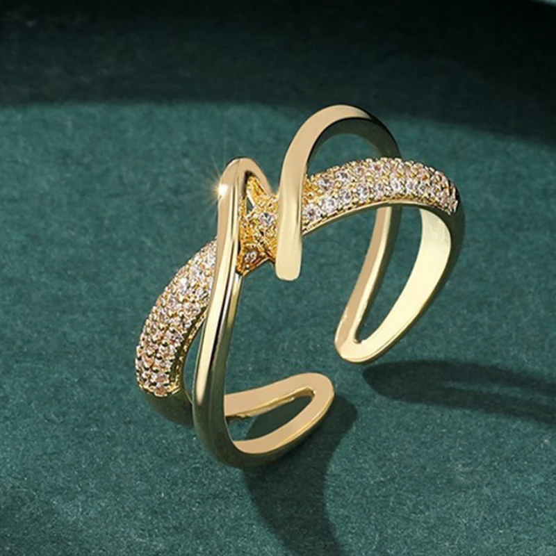 Женское золотое кольцо с фианитом Открытое в Корейском стиле ювелирное