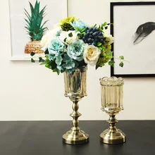 Ретро хрустальная ваза для цветов, декор из стекла, цветочный бар, модель KTV, украшение для комнаты, мягкая декоративная ваза, европейский стиль, украшение для дома