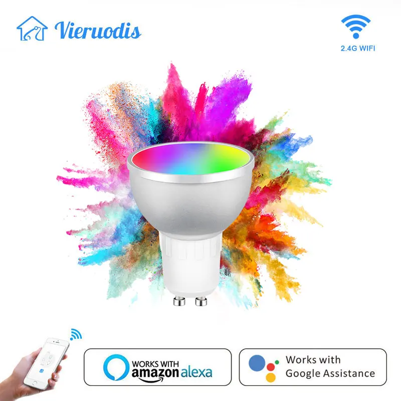 

Smart LED Light Bulb GU10 Base WiFi Spotlight Multicolored LED Dimmable 5W LED Home Lighting RGBCW Color Voice Control Alexa