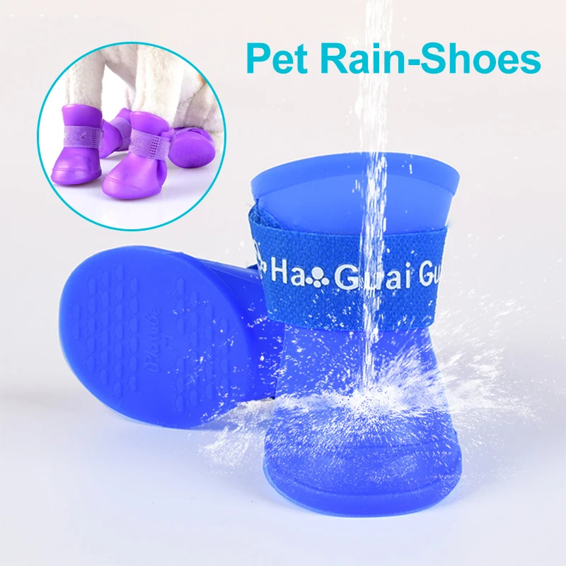 

Candy Color Pet Dog Rain Shoes Soft Rubber Waterproof Dog Cat Shoes For Small Medium Dogs Fashion Non Slip Pets Product 4PCS Set