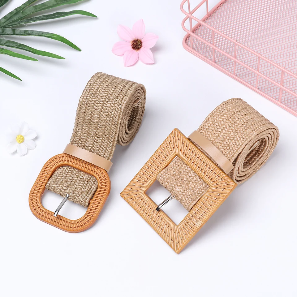 Cintura in paglia intrecciata da donna in rattan largo con fibbia