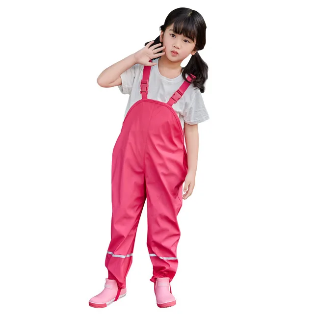 Brand Waterproof Baby Girls Boys PU Rain Pants Sporty Trousers with Strap Children Outerwear Kids Outfits For 80-140cm