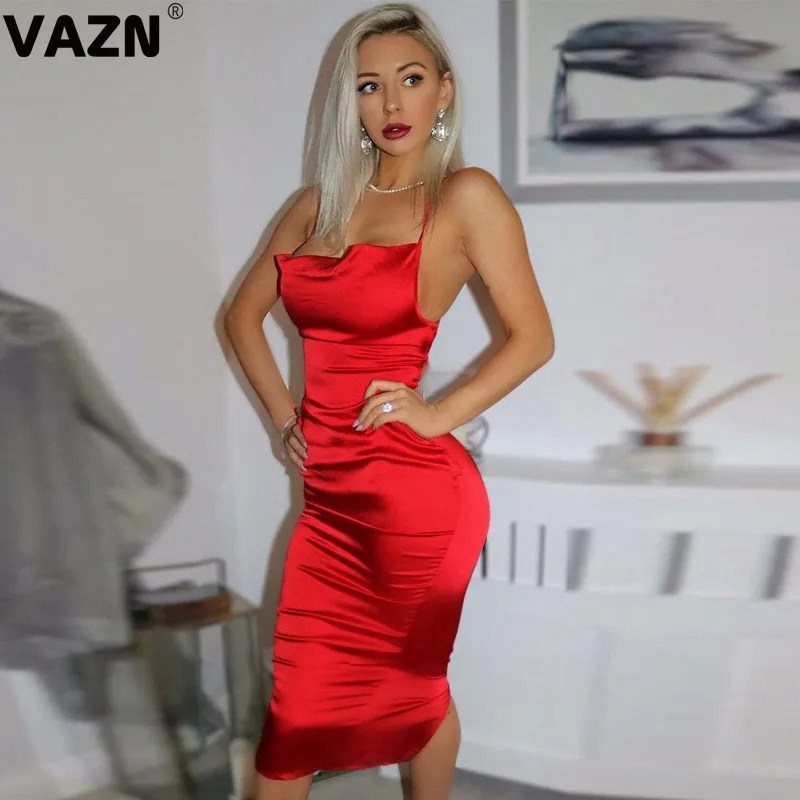 VAZN Мода, весеннее сексуальное женское длинное платье, 8 цветов, на бретельках, на шнуровке, с открытой спиной, цельное платье-футляр, сексуальное платье для молодых девушек
