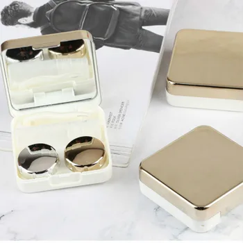 

1PCS Plating mirror contact lens case myopia beauty care box simple double storage box Travel Portable Eye Care Wholsale