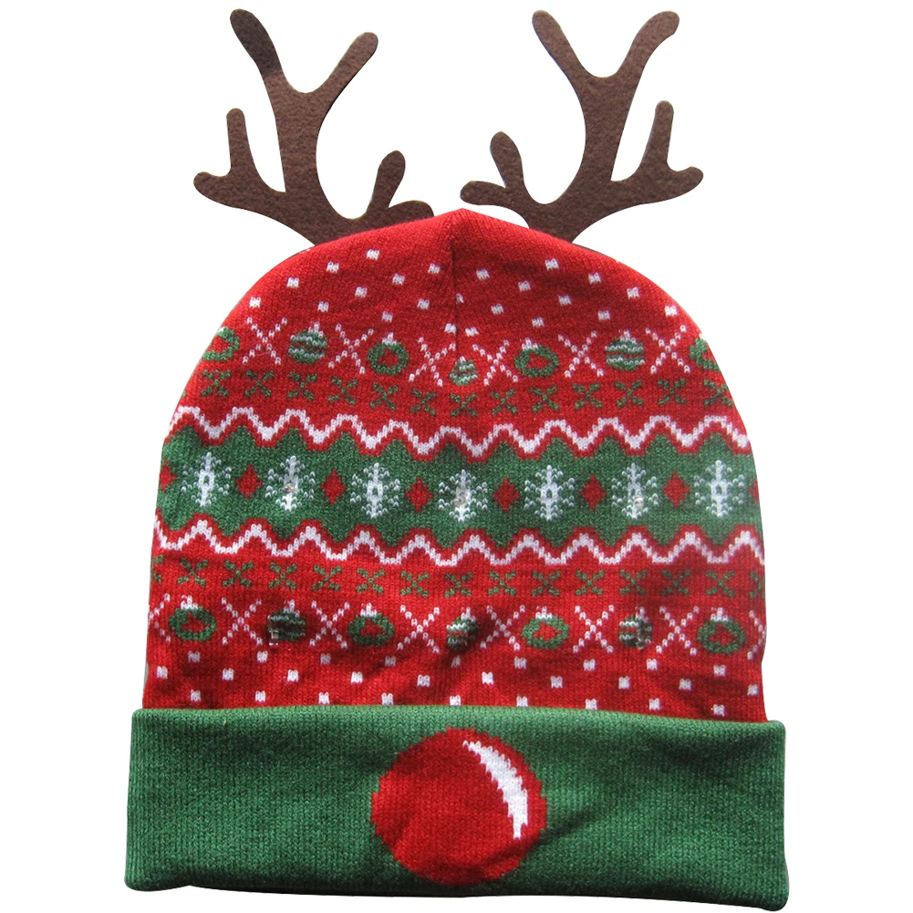 Рождественские шапки, вязаный свитер, светодиодный светильник, вязаная шапка, рождественские украшения для дома, шапка Санты, лося, светильник, вязаная шапка, подарок для детей