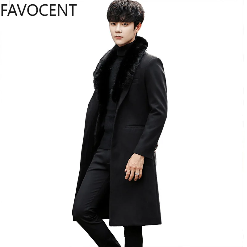 Winter New Mens Wool Coat Jackets Korean Slim Fur Collar Male Long Woolen Trench Coat Tide Warm Fashion Casual Long Jacket Solid Winter New Mens Wool Coat Jackets Korean Slim Fur Collar Male Long Woolen Trench Coat Tide Warm Fashion Casual Long Jacket Solid