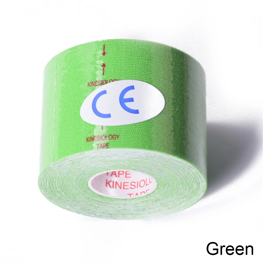 green Мышечная защита бинт кинезиологическая лента Атлетическая восстановление эластичный хлопок рулон клейкая лента мышечная травма поддержка облегчение боли - Цвет: green