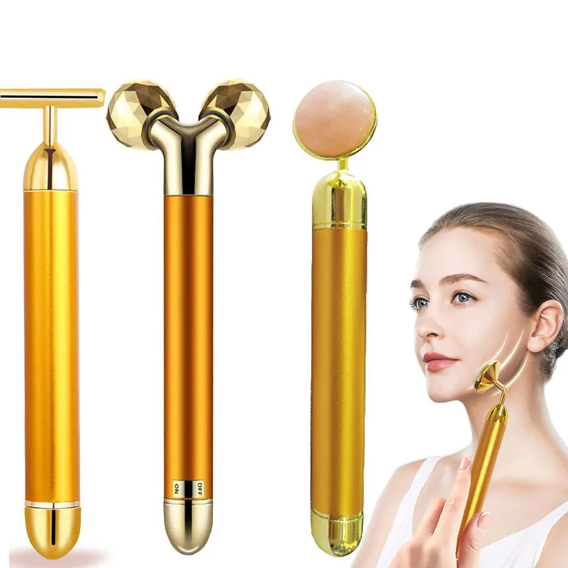 3 в 1 24k Gold Energy Beauty Bar Set вибрирующий массаж лица бриллиантовое средство подтяжка