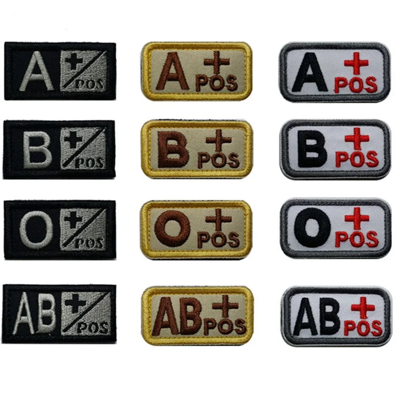 Military Patches Blood Positive Embroidered Tactical Patch  A+ O+ B+ AB+ Positive bag badges fabric sticker Hunting accessories (6)