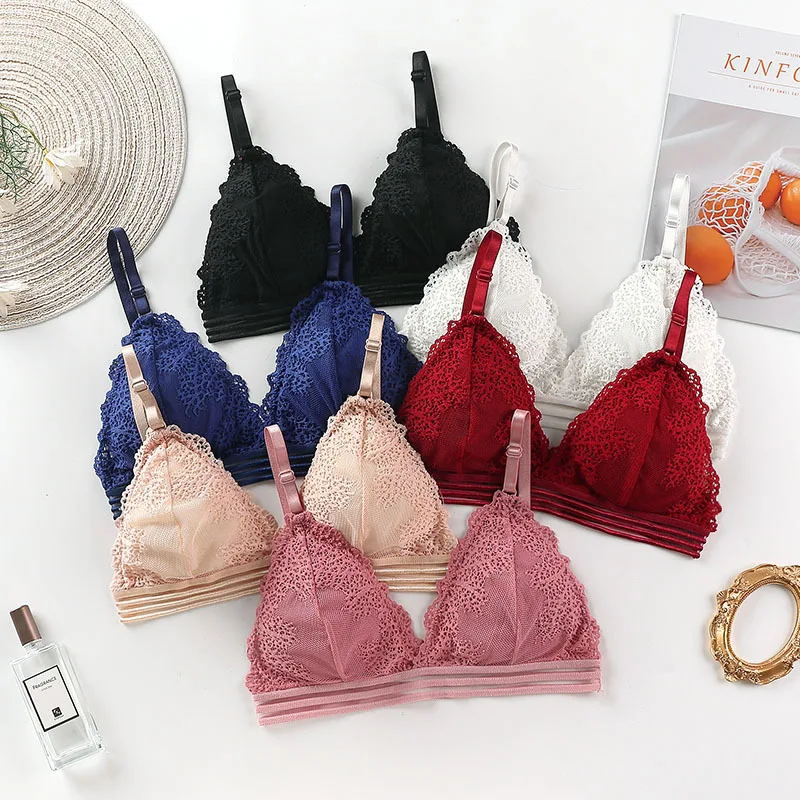 

Women Lace Bralette Sexy Bra Top Wire Free Underwear Solid Color Bra Floral Lace Lingerie Female Comfort Bra Removable Pads