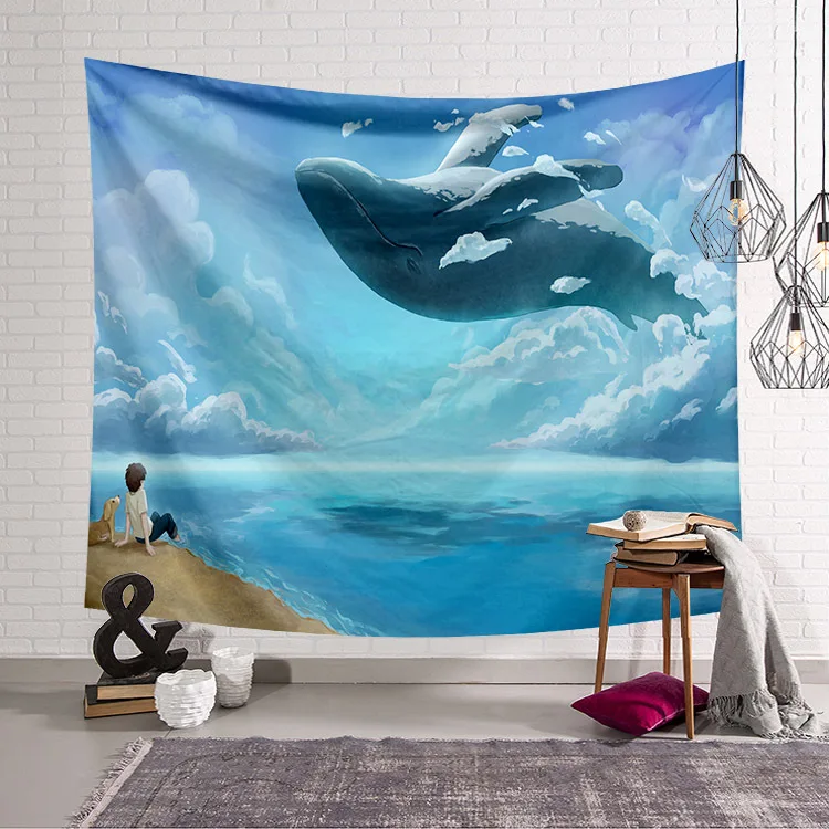 3D Whale Tapestry Fabric Decor blanket Yoga Travel Sleeping Mat Large 150x130cm Beach Towel Carpet Wall Rug Animal Tapestry Home