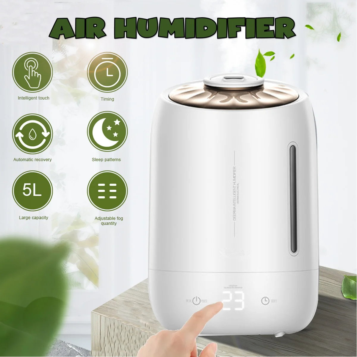 

Household Air Humidifier Air Purifying Mist Maker Timing With Intelligent Touch Screen Adjustable Fog Quantity 5L