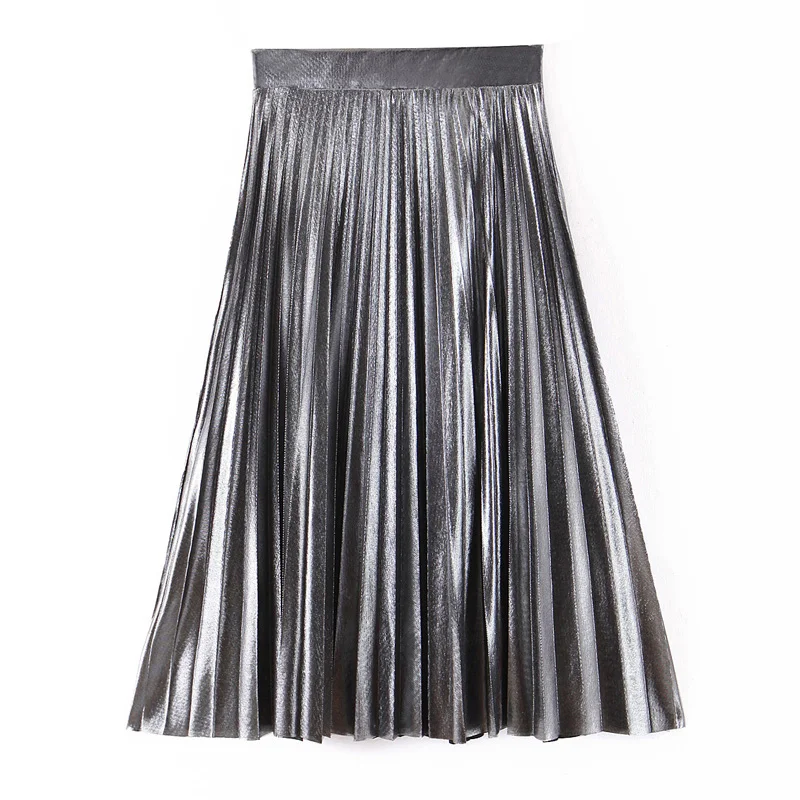 Fandy lokar, повседневные свободные однотонные юбки, женская модная плиссированная юбка металлик, женские элегантные юбки до середины икры, женские юбки, LI