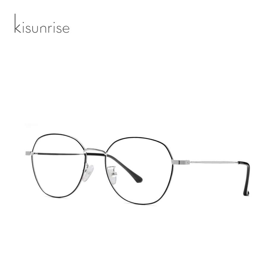 Kisunrise, новинка, анти-синий светильник, оптическая оправа, модные женские и мужские очки, металлические очки, полигон, близорукость, компьютерные очки KS096 - Цвет оправы: 2.SILVER BLACK