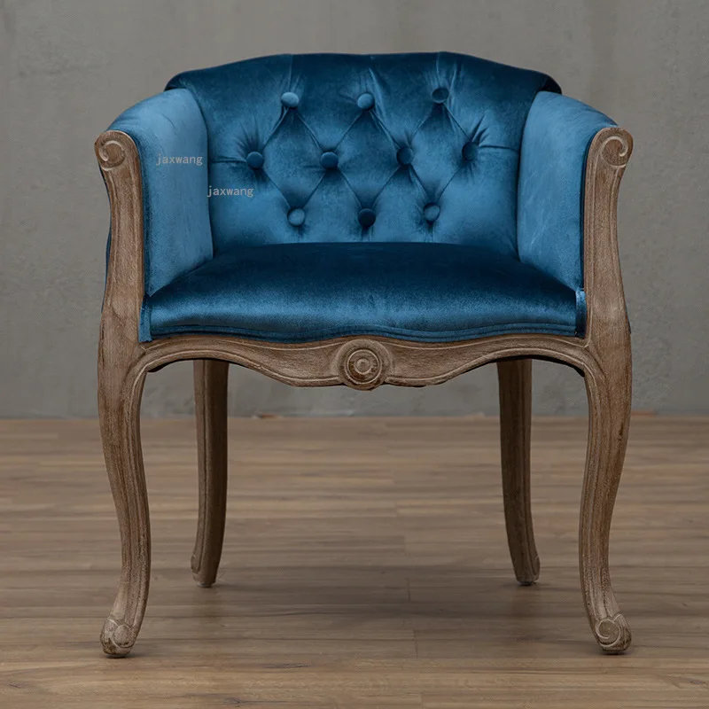 European Solid Wood Hotel Living Room Leisure Sofas Computer Dormitory Study Backrest Armchair Balcony Bedroom Lazy Single Sofa