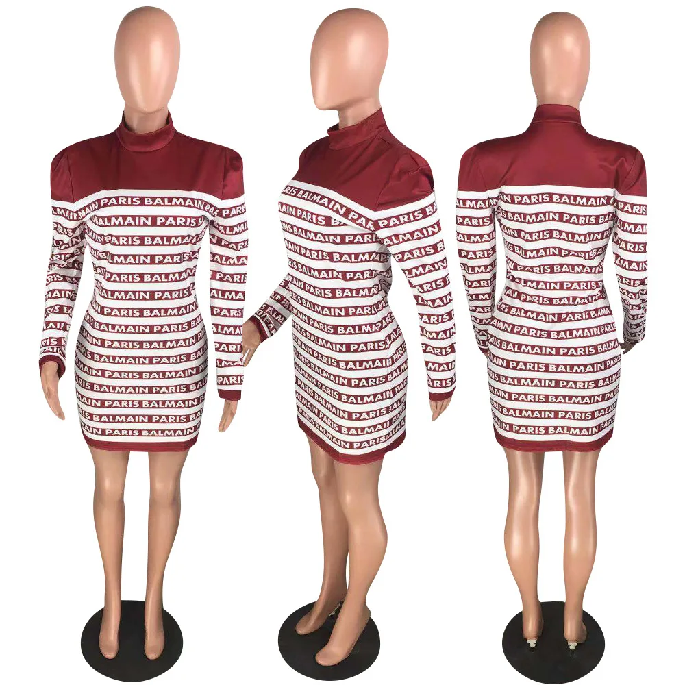 VAZN W-8233, шикарный дизайн, осень, сексуальное женское мини платье, 3 цвета, водолазка, длинный рукав, БУКВЕННОЕ платье, женское уличное платье