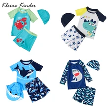 UPF50+ купальный костюм из трех предметов для мальчиков; детский купальный костюм с короткими рукавами и рисунком динозавра и акулы; купальный костюм для маленьких мальчиков