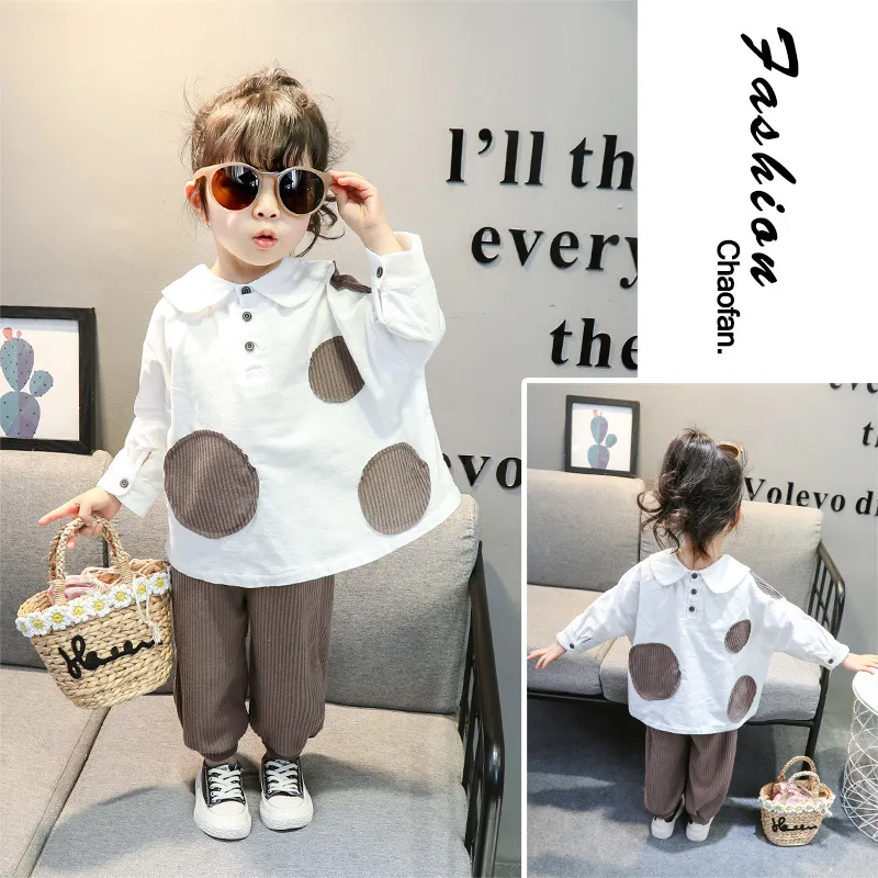 

Girl'S Suit 2019 Spring And Autumn New Style Korean-style Children Patch Western Style Two-Piece Set Baby Fashion Clothing