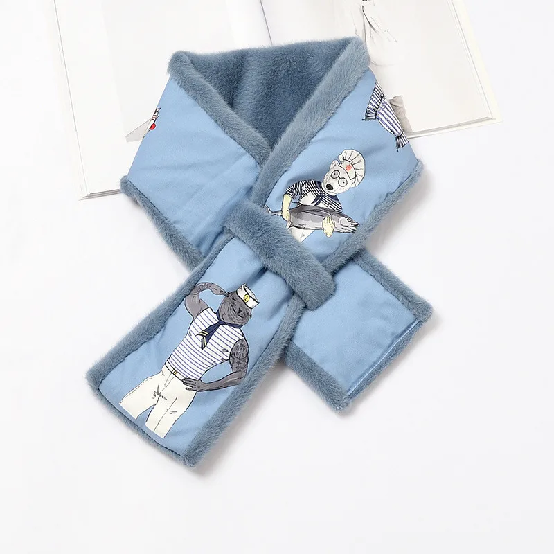 Cartoon Animal Print Scarf Women Sweet Splicing Color Faux Fur Plush Cross Thick Scarf Girls Elegant Fluffy Winter Warm Scarves - Цвет: 8