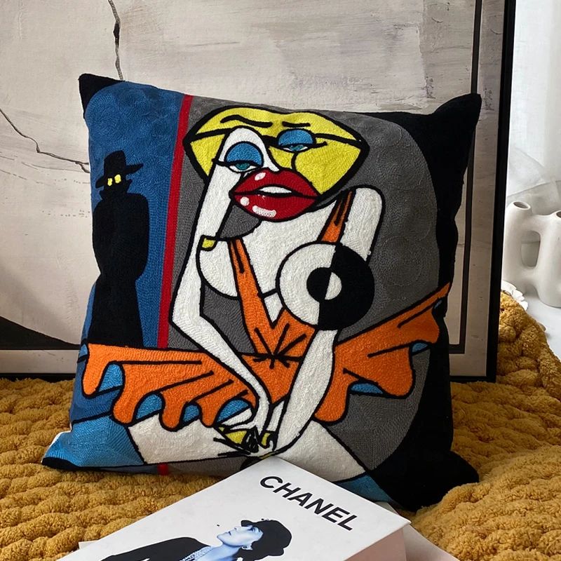 Set 4 Federe Per Cuscini 45x45 Cm - Stile Picasso Giallo, Tessuto Peluche, Con Cerniera, Per Divano E Camera Da Letto