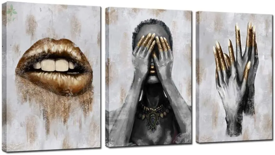 Black Woman With Golden Lip Nails Oil Painting Decoration For Home Office | Дом и сад