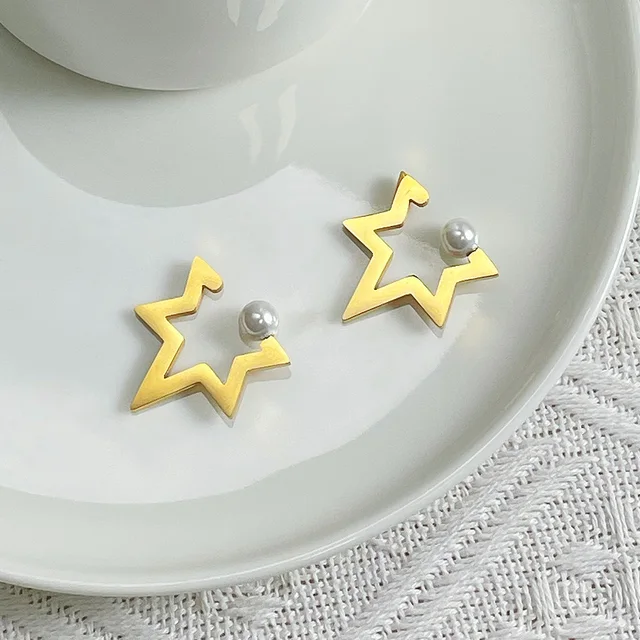ENFASHION Pearl Star Ear Cuff Gold Color Earrings For Women Stainless Steel Fake Piercing Earings 2021 Fashion Jewelry E211329 2
