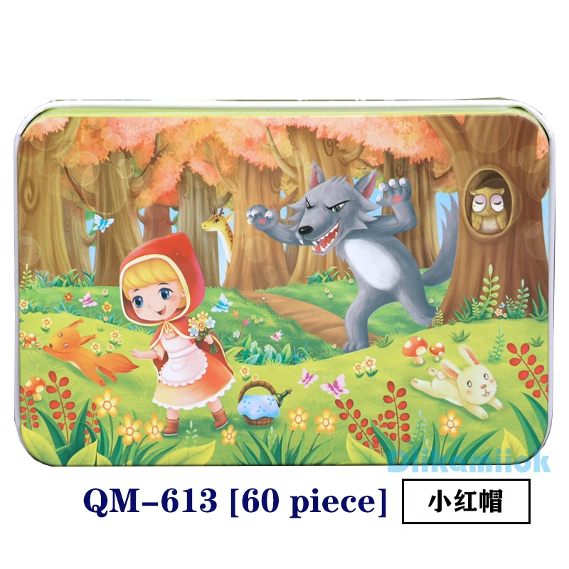 QM-613 Новинка, 60 шт., деревянные головоломки, детские игрушки, Мультяшные животные, деревянные пазлы, Детские Обучающие Игрушки для раннего обучения, рождественский подарок - Цвет: QM-613