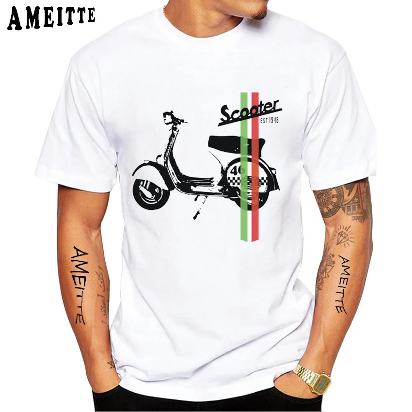 Scooter Italia Vintage T-Shirt New Summer Men Short Sleeve Funny Old Cars Art Design Boy Casual Tops Woman Man White Tees | Мужская