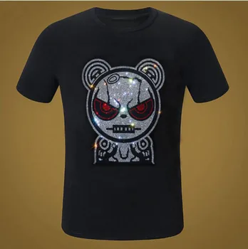 

European style New arrival summer men's short sleeve T-shirt hot drilling young men's fit T-shirt handsome