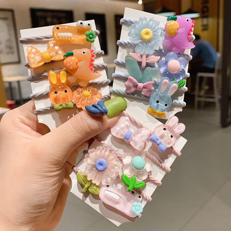 

5PCS/Set New Girls Cute Dinosaur Crocodile Rubber Bands Children Baby Sweet Elastic Threaded Hair Bands Kids Hair Accessories