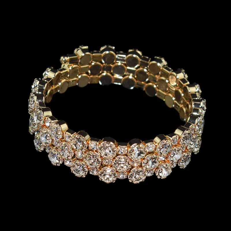 Bangle Bracelet Crystal Bracelets Fashion Multiple Rows Crystal Adjustable Bracelet Bangle for Women Gold Silver Color Wedding Bracelets & Bangles Jewelry Gift