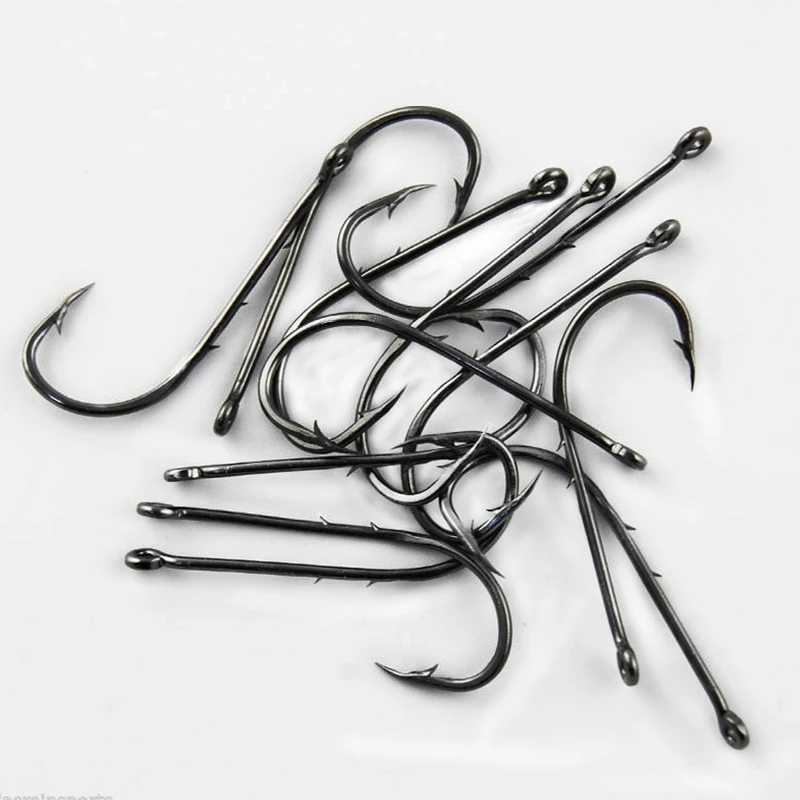 50pcs/lot Fishing Hooks Double Bait Holder Barbed Fishhooks Long Shank Carbon Steel Sharp Fishhook Beach And Live Bait Fishhooks
