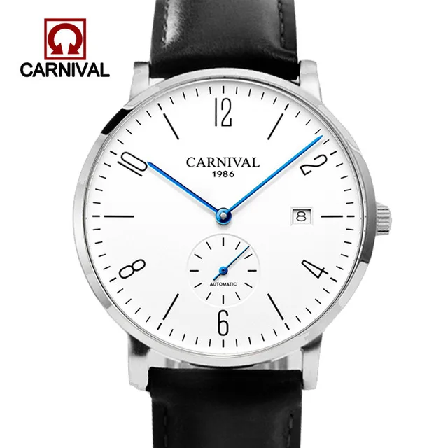 Silver Black Relogio Masculino, карнавальный бренд, Роскошные автоматические часы, мужские Ультра тонкие деловые часы с календарем, механические наручные часы, мужские часы - Цвет: Silver Black